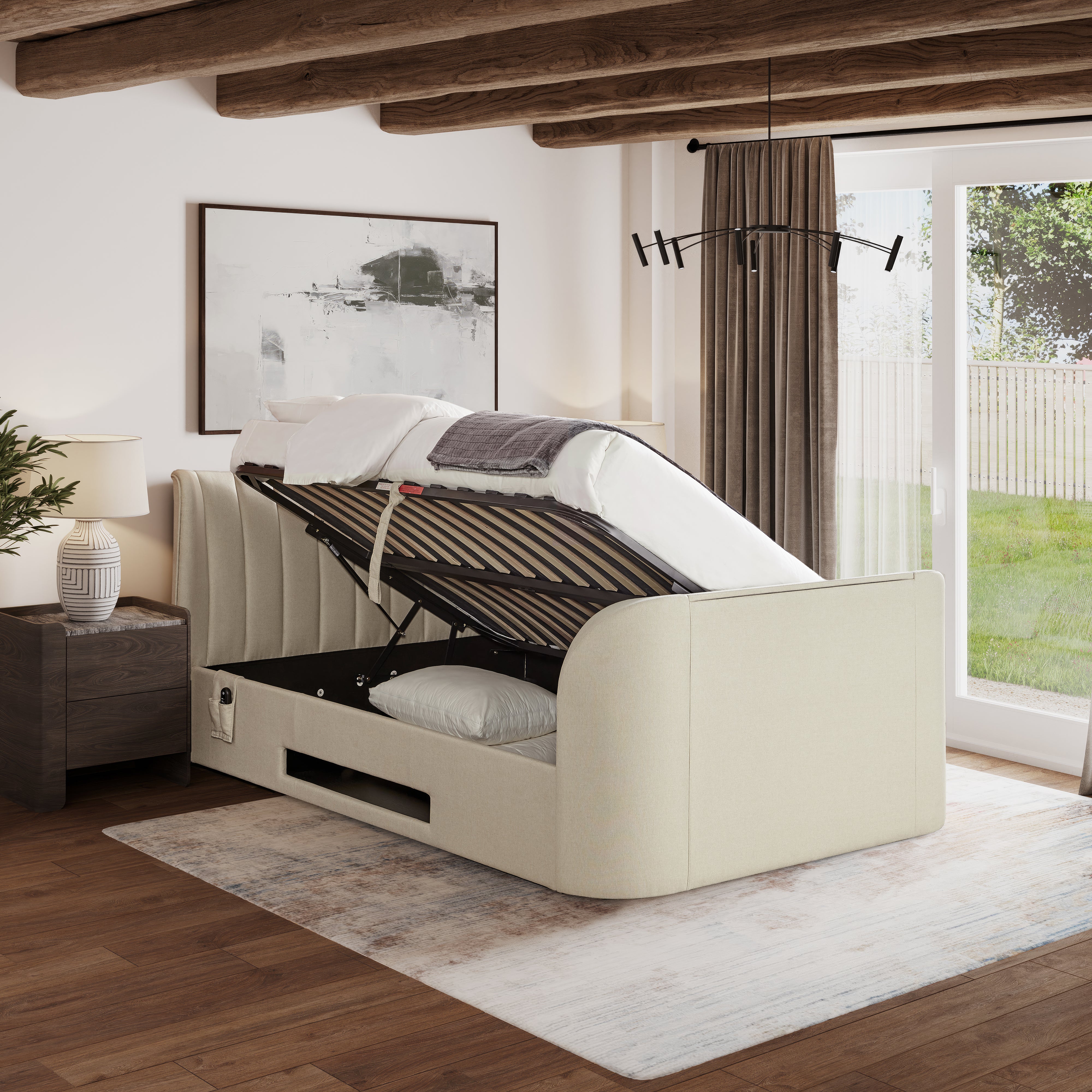 Beige tv online bed