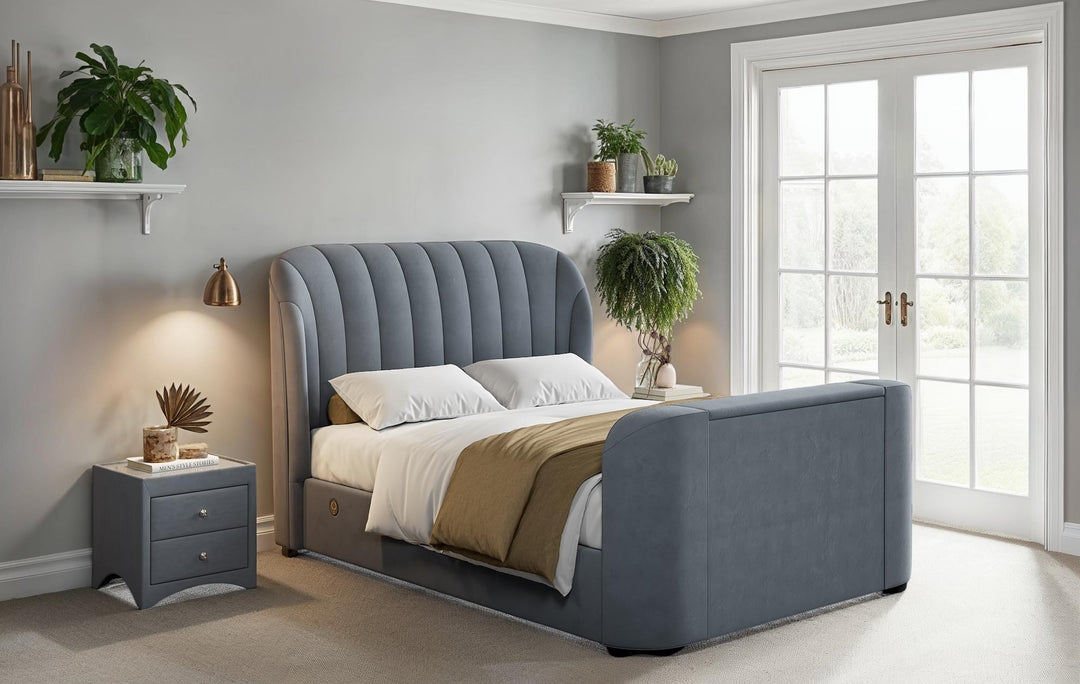 Aria Grey Velvet Ottoman TV Bed with USB Charging With £800 OFF!