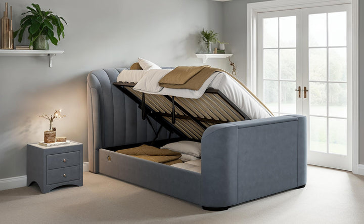 Aria Grey Velvet Ottoman TV Bed with USB Charging With £800 OFF!