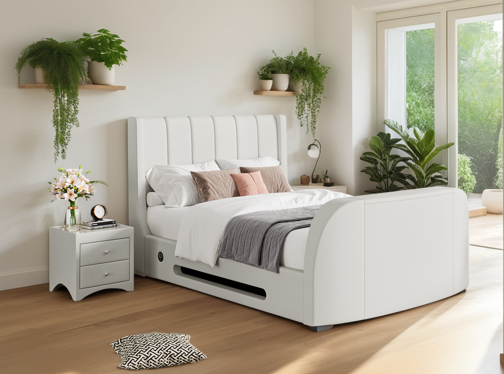 Solace Ottoman TV Bed  in Natural Cream  with USB Charging