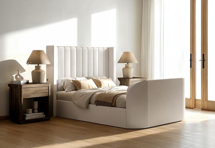 Astra Ottoman TV Bed in Cream Velvet with Dual USB Charging