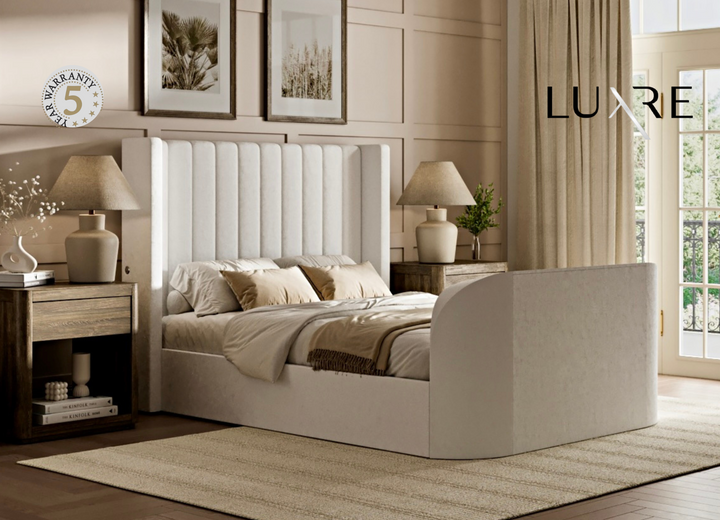 Astra Ottoman TV Bed in Cream Velvet with Dual USB Charging