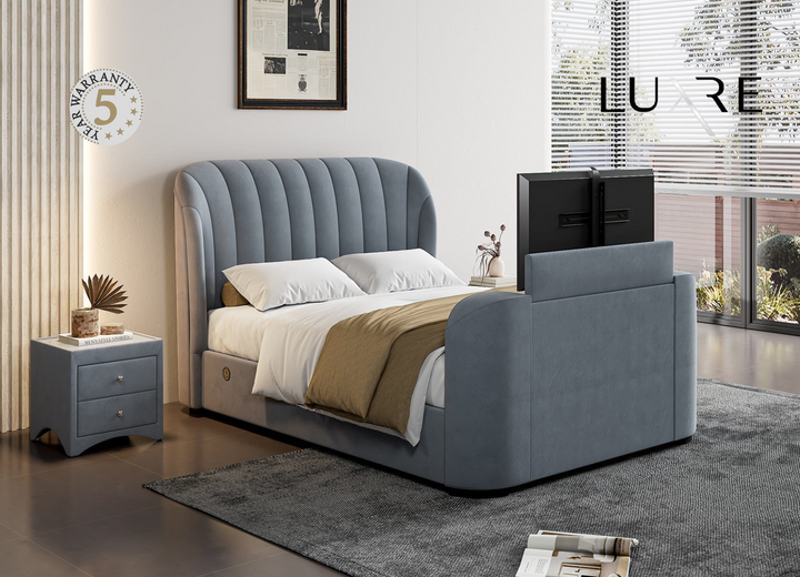 Aria Grey Velvet Ottoman TV Bed with USB Charging With £800 OFF!