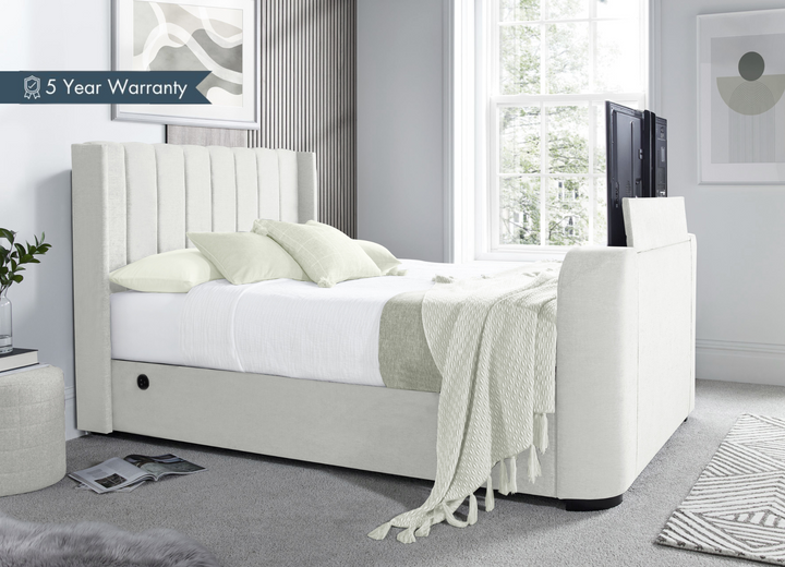 Atom II TV Bed in Natural Cream with USB Charging (non ottoman)