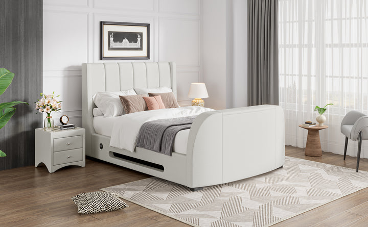 Solace Ottoman TV Bed  in Natural Cream  with USB Charging