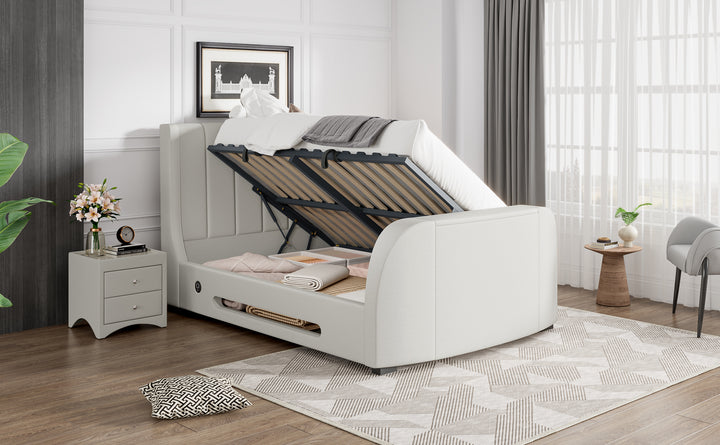 Solace Ottoman TV Bed  in Natural Cream  with USB Charging