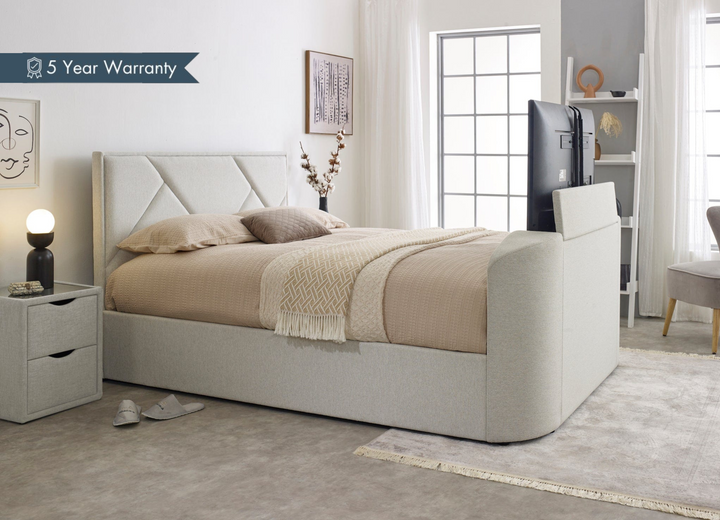 Sigma Ottoman TV Bed in Pebble Stone Fabric