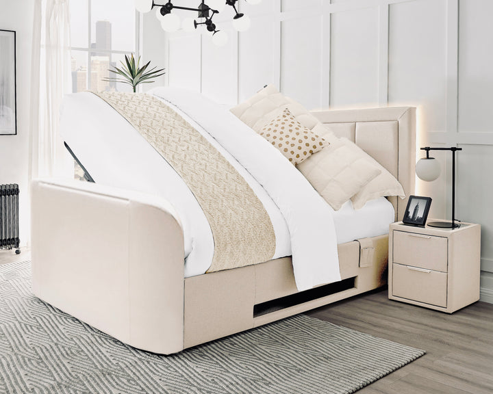 Harlem II Cream Fabric Ottoman TV Bed