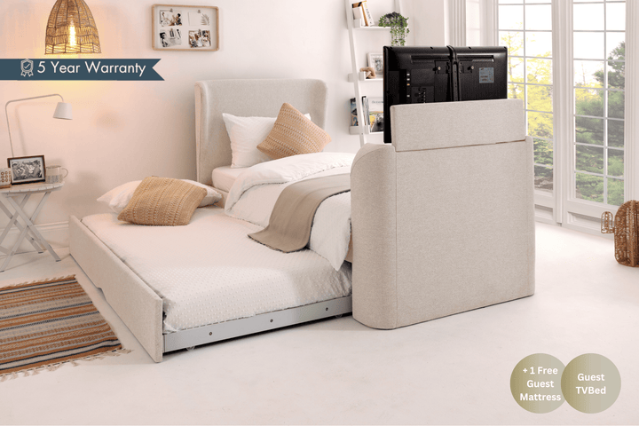 Buddy Trundle TV Bed In Pebble Stone with Free Guest Mattress