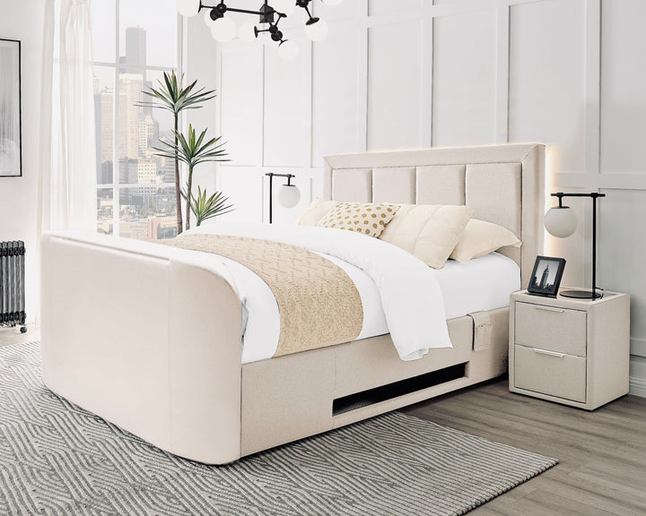 Harlem II Cream Fabric Ottoman TV Bed