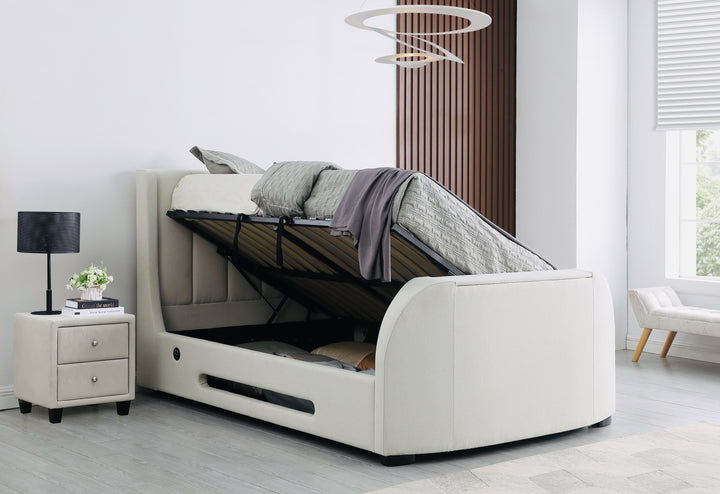 Solace Ottoman TV Bed  in Cream Velvet with USB Charging