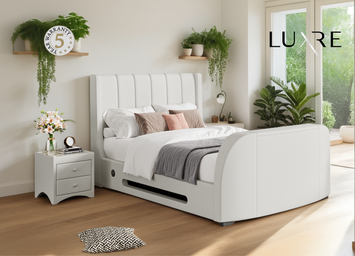 Solace Ottoman TV Bed  in Natural Cream  with USB Charging