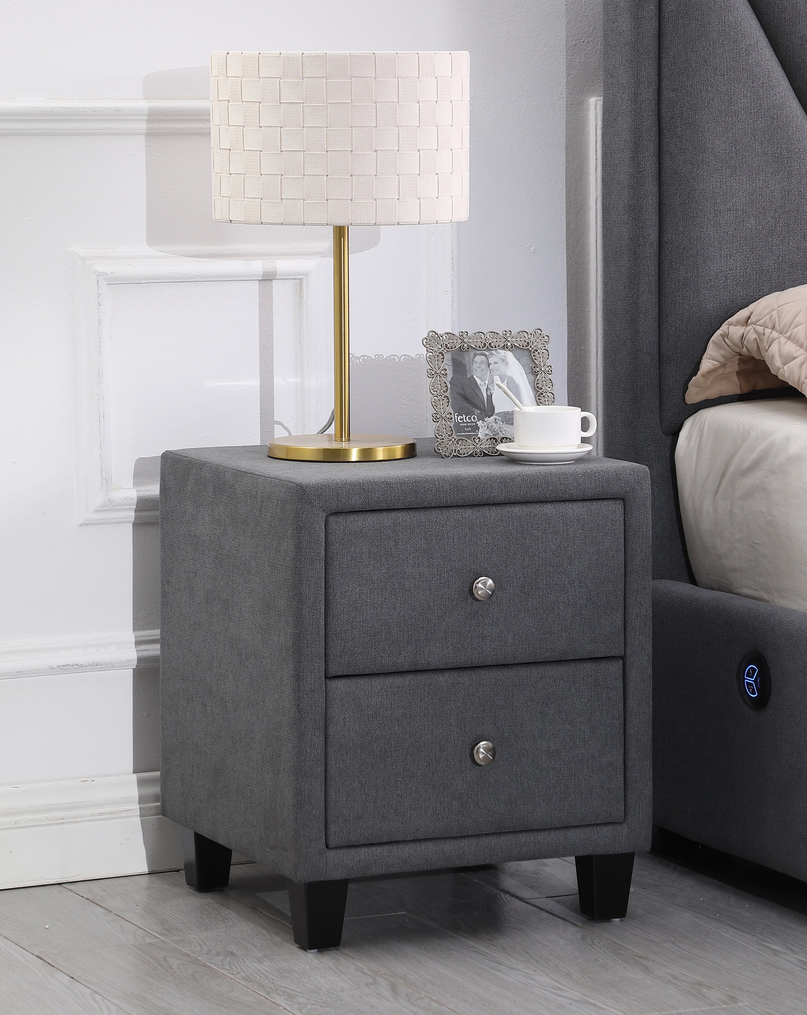 Gray bedside deals table