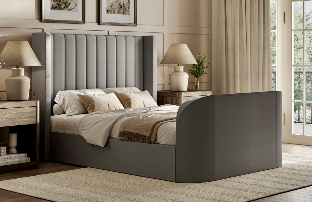 Astra Ottoman TV Bed in Grey Velvet