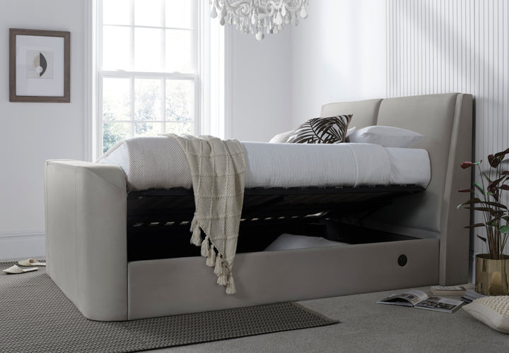 Vega Ottoman TV Bed in Luxury Grey Faux Suede with USB