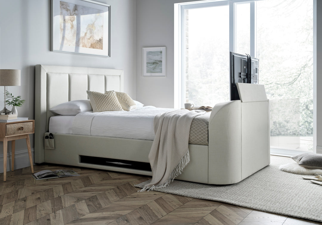 Harlem II Cream Fabric Ottoman TV Bed with £350 OFF