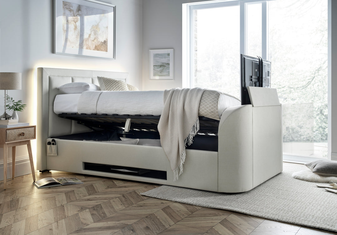 Harlem II Cream Fabric Ottoman TV Bed with £350 OFF