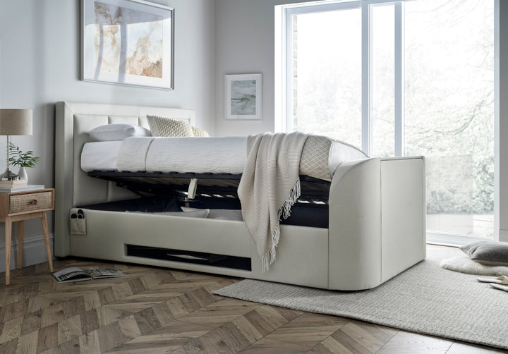 Harlem II Cream Fabric Ottoman TV Bed with £350 OFF