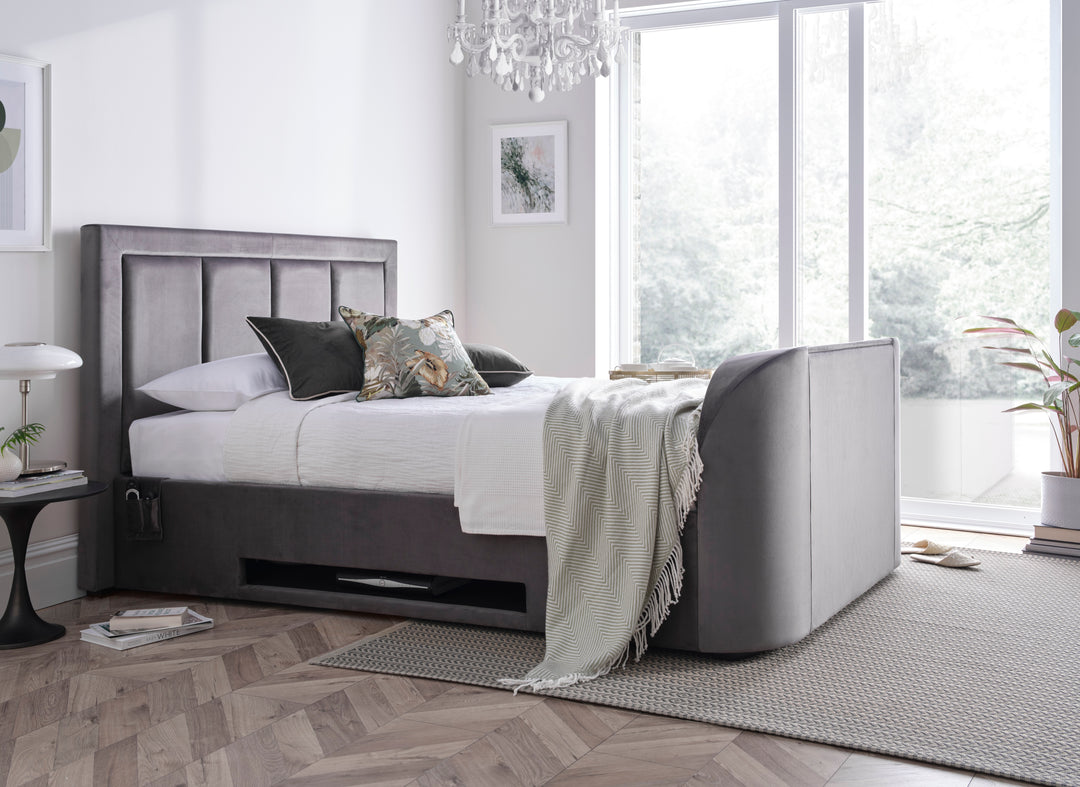 Harlem II Grey Velvet Ottoman TV Bed with £350 OFF