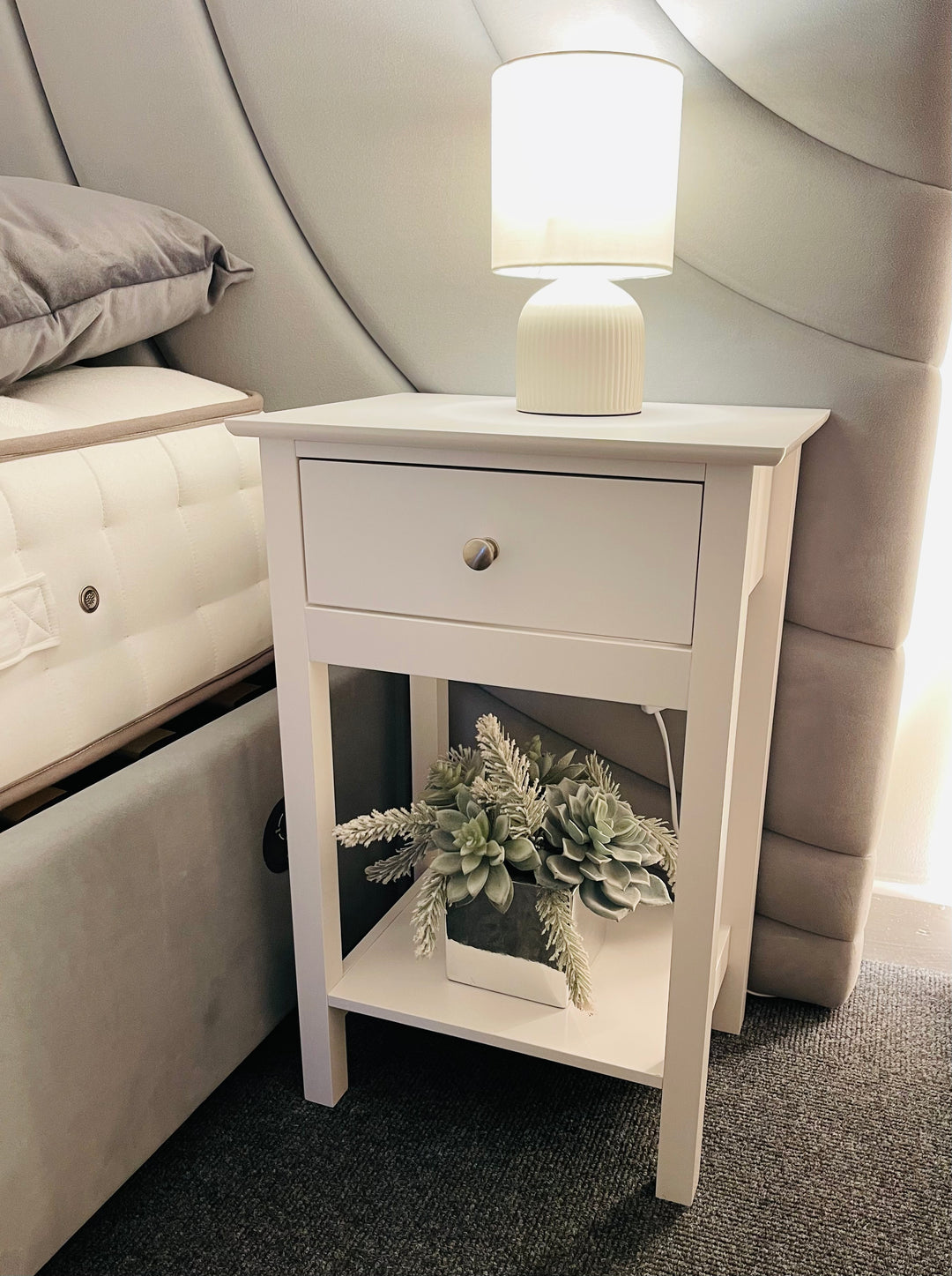 Single Drawer Side Unit in Satin White - Set of 2