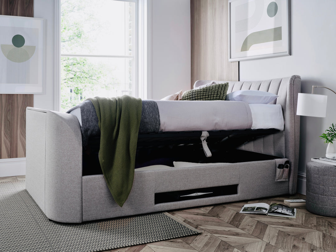 EX DISPLAY Lyra Ottoman TV Bed in Dusk Grey Fabric