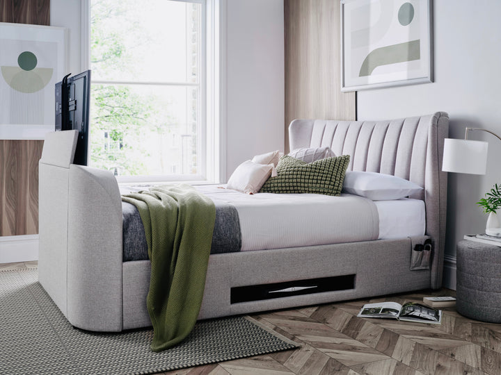 EX DISPLAY Lyra Ottoman TV Bed in Dusk Grey Fabric