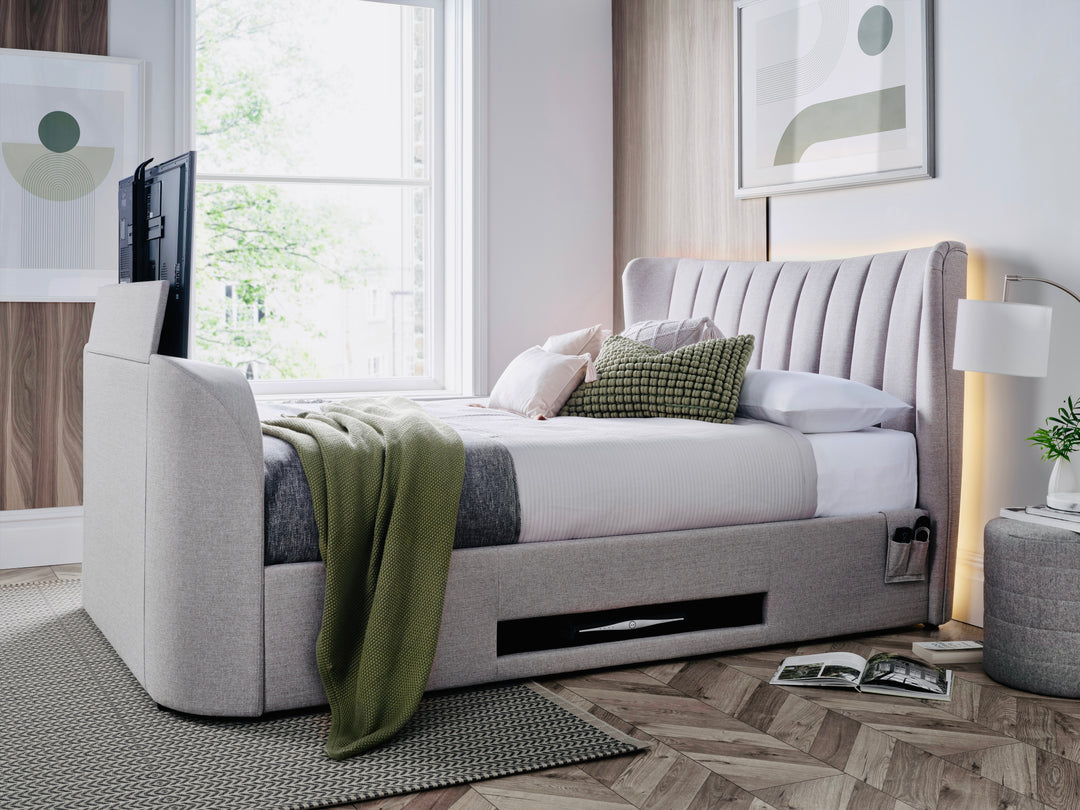 Lyra Ottoman TV Bed in Dusk Grey Fabric with 30% OFF!