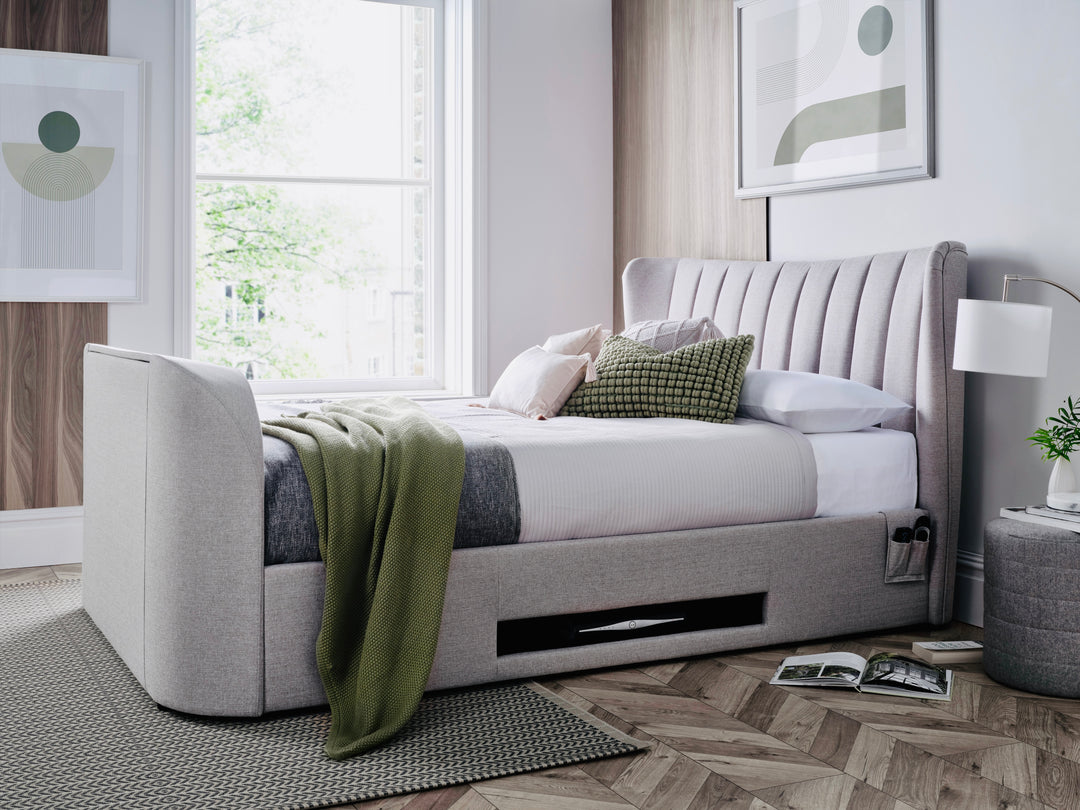 Lyra Ottoman TV Bed in Dusk Grey Fabric with 30% OFF!