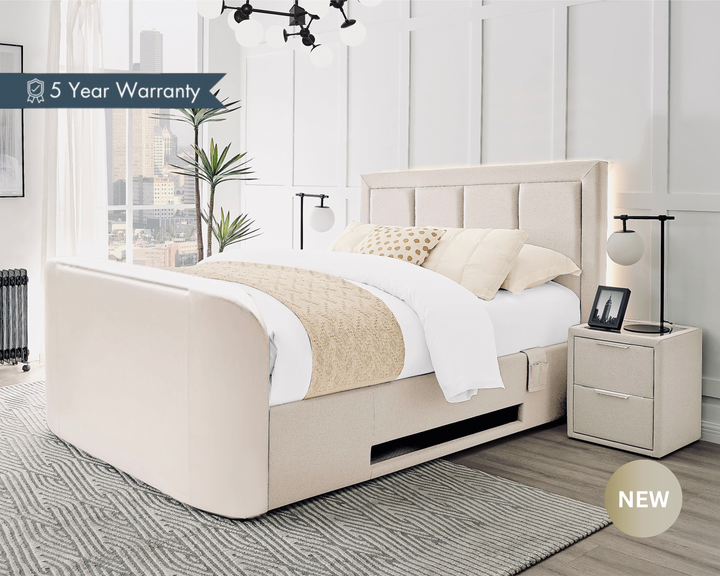 Harlem II Cream Fabric Ottoman TV Bed