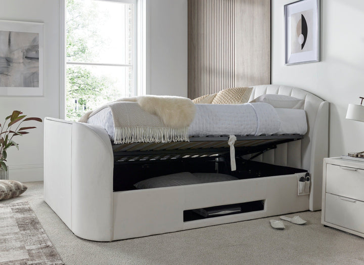 Pearl Ottoman TV Bed  in Cream Velvet