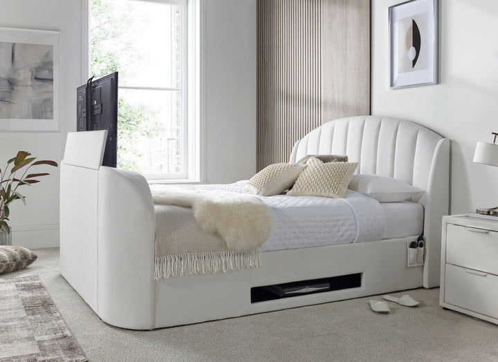 Pearl Ottoman TV Bed  in Cream Velvet