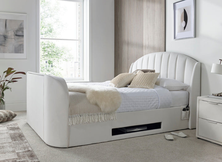 Pearl Ottoman TV Bed  in Cream Velvet