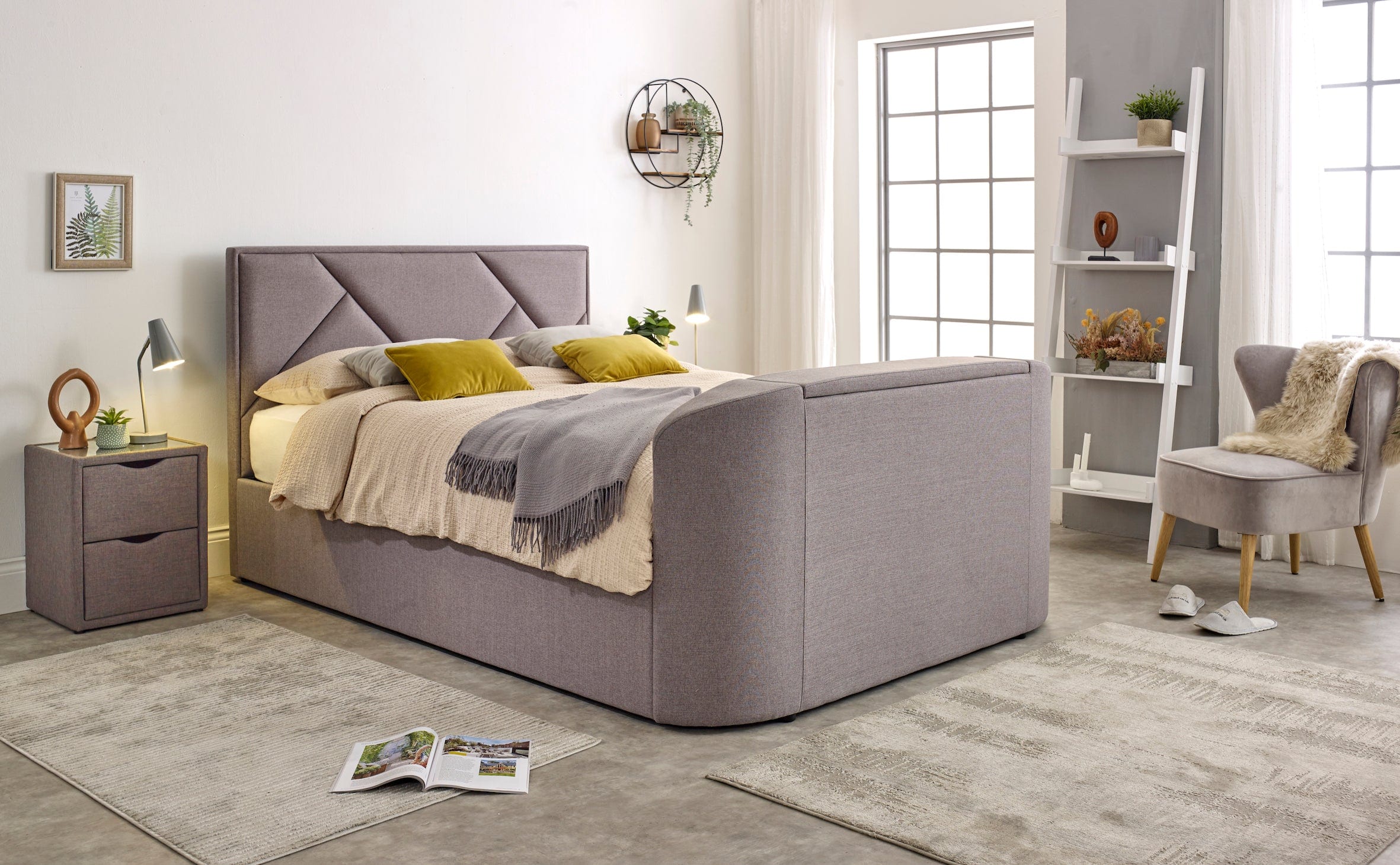 Grey ottoman store tv bed