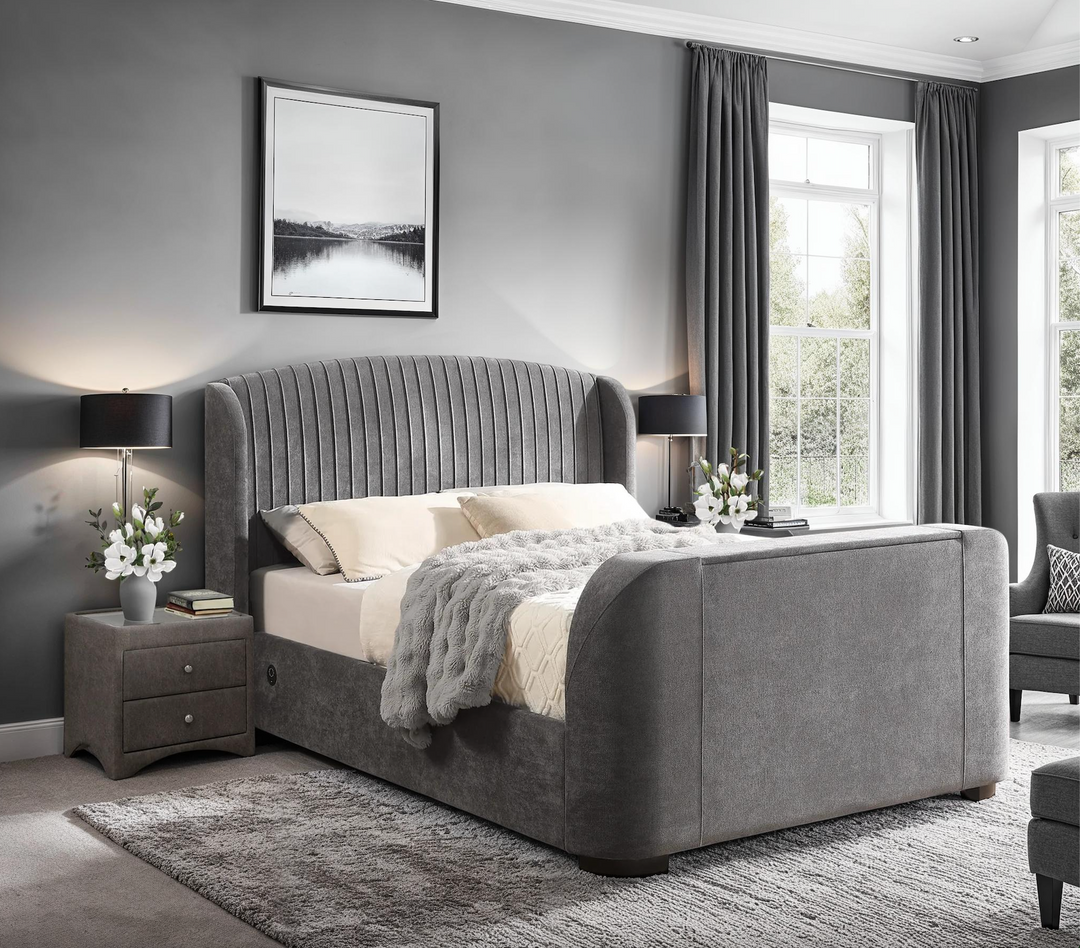 Viola Ottoman Storage TV Bed with USB Charging in Carbon Grey Fabric with £500.00 OFF!