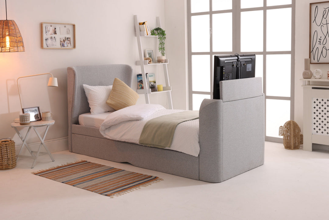 Buddy Trundle TV Bed In Pebble Grey with Free Guest Mattress