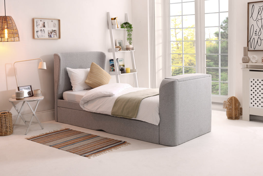 Buddy Trundle TV Bed In Pebble Grey with Free Guest Mattress