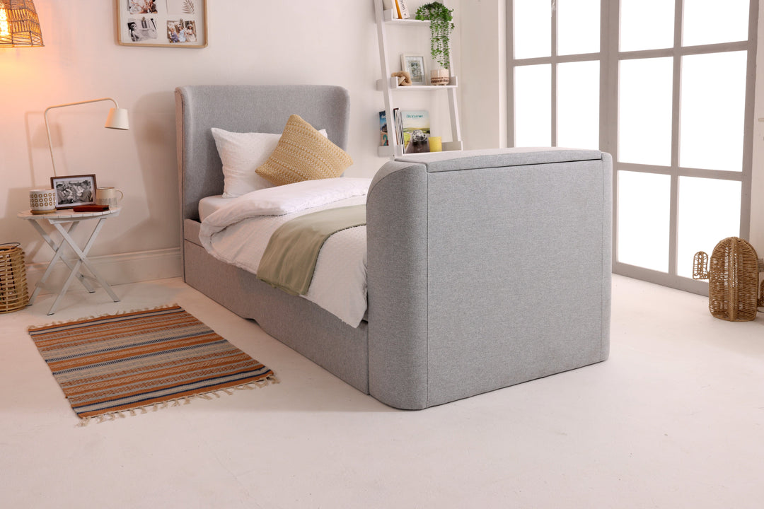 Buddy Trundle TV Bed In Pebble Grey with Free Guest Mattress