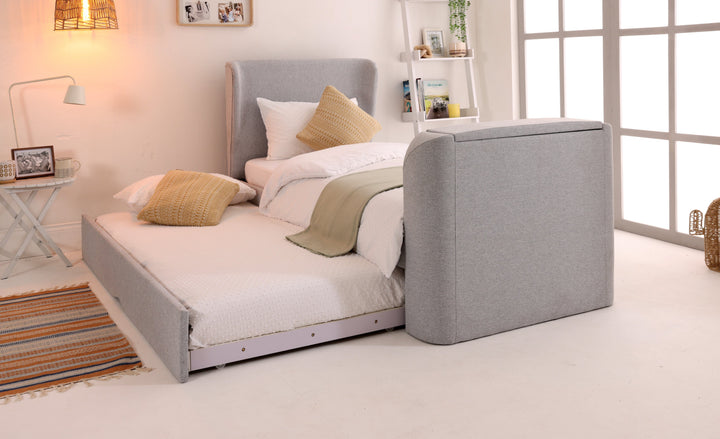 Buddy Trundle TV Bed In Pebble Grey with Free Guest Mattress