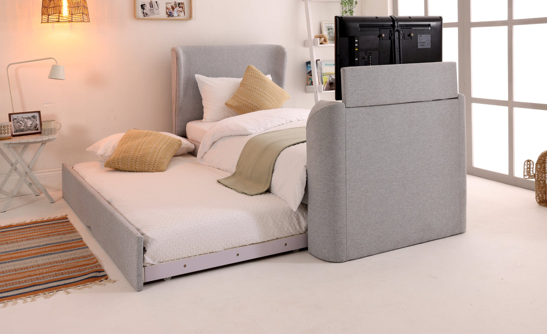 Buddy Trundle TV Bed In Pebble Grey with Free Guest Mattress