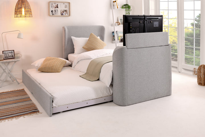 Buddy Trundle TV Bed In Pebble Grey with Free Guest Mattress