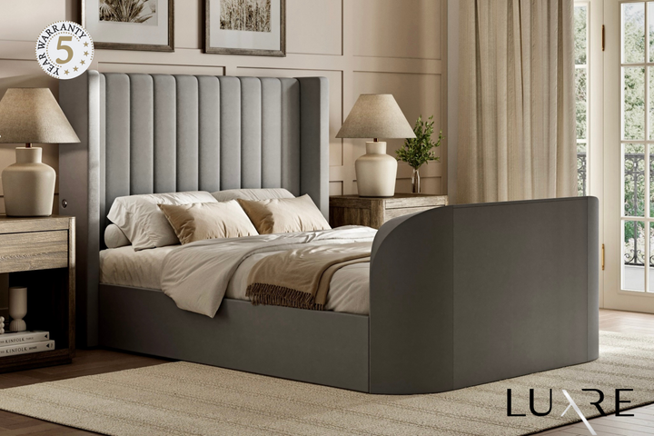 Astra Ottoman TV Bed in Grey Velvet