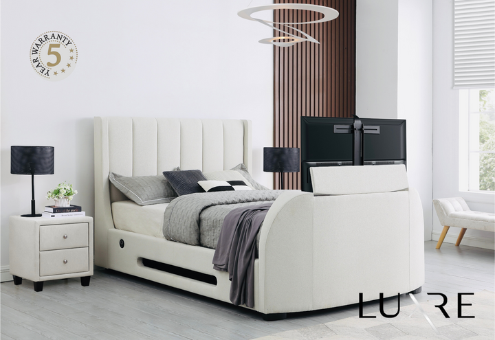 Solace Ottoman TV Bed  in Cream Velvet with USB Charging