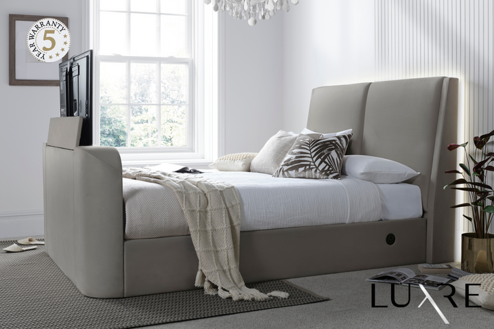 Vega Ottoman TV Bed in Luxury Grey Faux Suede with USB