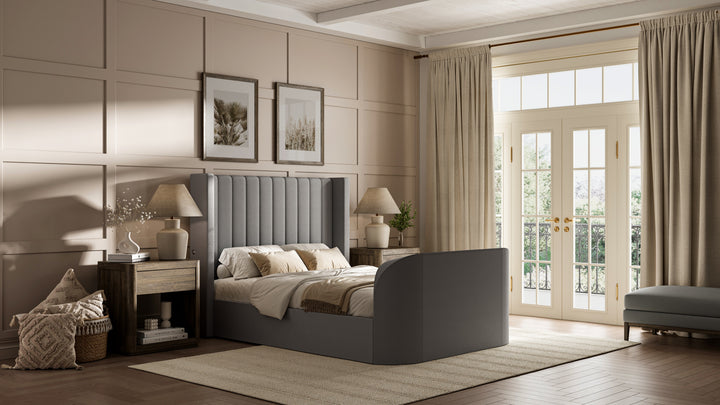 Astra Ottoman TV Bed in Grey Velvet