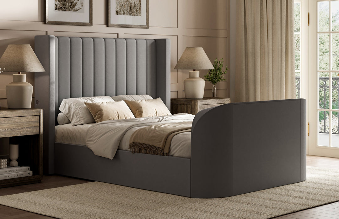 Astra Ottoman TV Bed in Grey Velvet