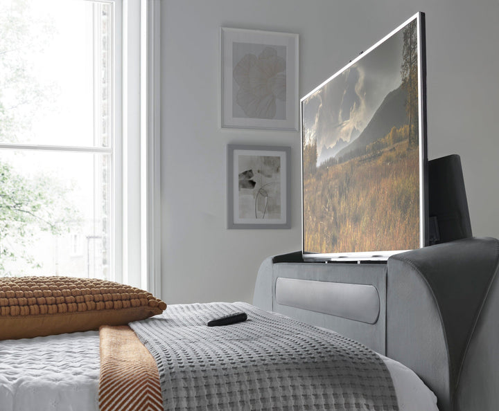 Pearl Ottoman TV Bed With Soundbar, USB Charging & Earphone Jack Grey Velvet